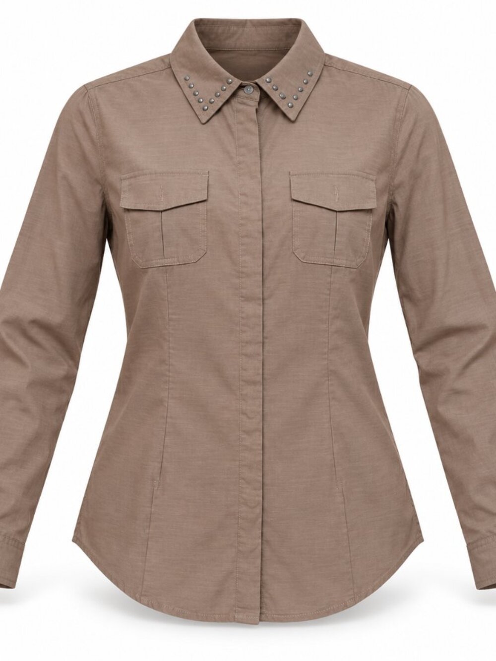 Serena Williams Brown Studded Collar Button-Up Shirt S